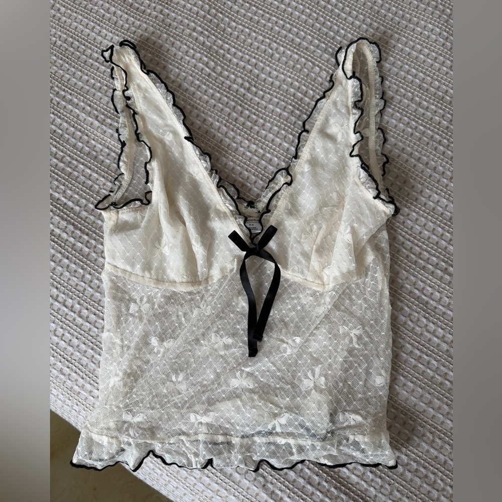 Lace Trimmed Sheer White Top